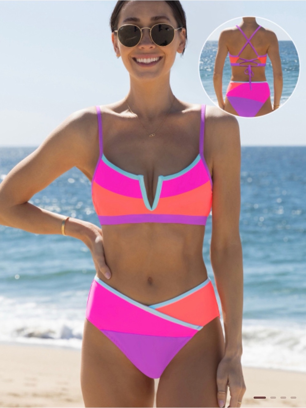 Popvil Classic V-Wire Crisscross Back Bikini Set（with Sewn-In Cups ）